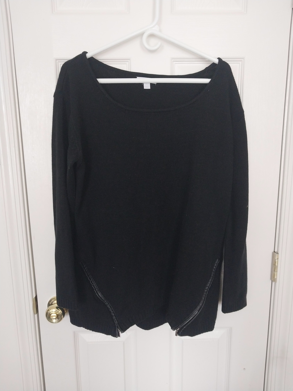 New York & Company Black Boat-Neck Knit Sweater with Side Zippers - Size XL
